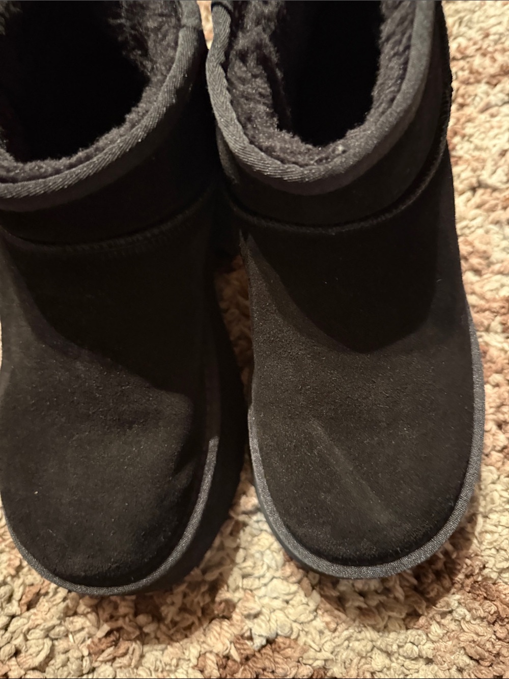 Women's Black Faux-Suede Combat Boots with Cozy Fleece Lining